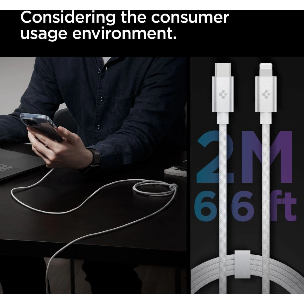 Hurtownia GSM - Kábel Spigen PB2200 ArcWire USB-C/Lightning 200cm Fehér - SPN2761 - {ean13} - Hurt