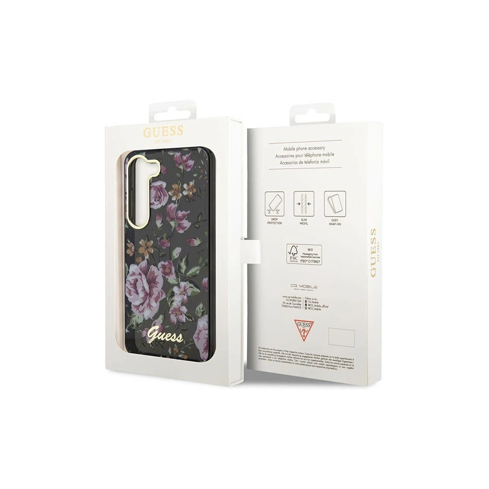 Wholesale Guess GUHCS23MHCFWSK Samsung Galaxy S23+ Plus black hardcase Flower Collection - GUE2411 - {ean13} - Hurt