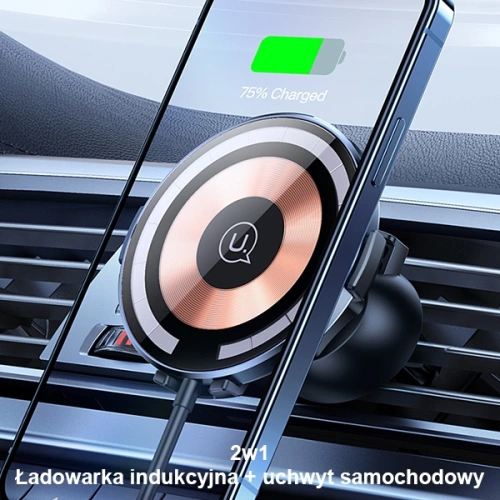 Uchwyt samochodowy z ładowarką bezprzewodową USAMS US-CD164 15W 2w1 Magnetic Air Vent transparent