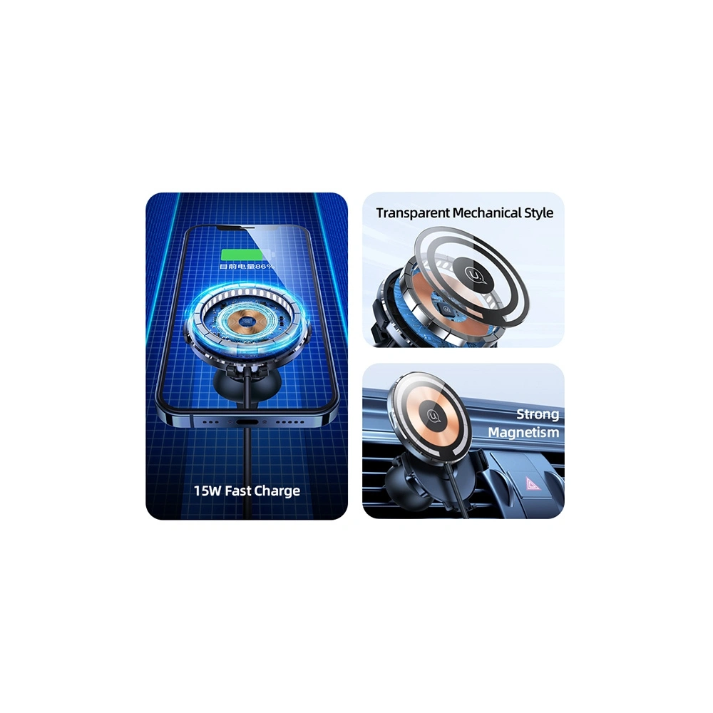 Hurtownia GSM - Uchwyt auto cu încărcător wireless USAMS US-CD164 15W 2w1 Magnetic pentru ventilația aerului transparent - USA879 - {ean13} - Hurt