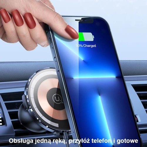 Uchwyt samochodowy z ładowarką bezprzewodową USAMS US-CD164 15W 2w1 Magnetic Air Vent transparent