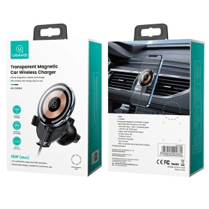 Hurtownia GSM - Autós tartó vezeték nélküli töltővel USAMS US-CD164 15W 2w1 Magnetic légbeömlő átlátszó - USA879 - {ean13} - Hurt
