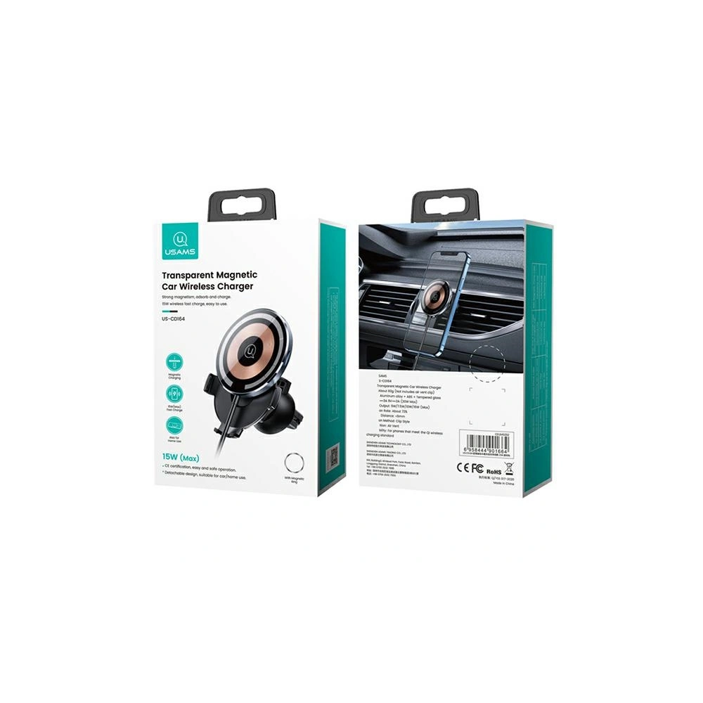 Hurtownia GSM - Uchwyt auto cu încărcător wireless USAMS US-CD164 15W 2w1 Magnetic pentru ventilația aerului transparent - USA879 - {ean13} - Hurt