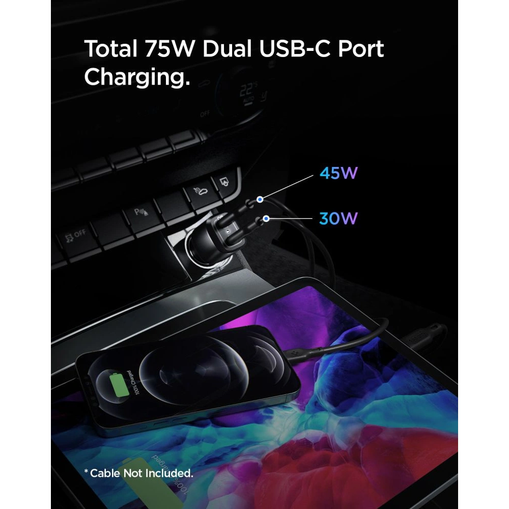 Hurtownia GSM - Încărcător auto Spigen PC2200 Arcstation Încărcător auto cu 2 porturi PD 75W Negru - SPN2764 - {ean13} - Hurt