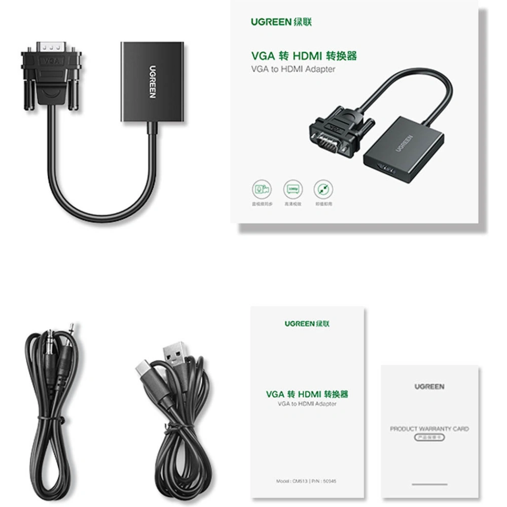 Hurtownia GSM - Cablul adaptor VGA Ugreen (bărbătesc) - HDMI (femelă) 0.15m negru (CM513) - UGR1443 - {ean13} - Hurt
