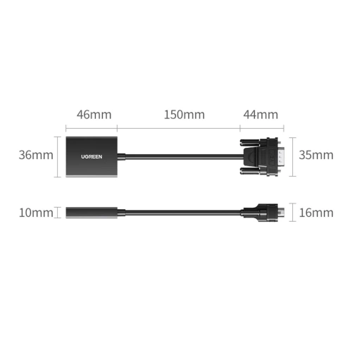 Kabel przewód adapter VGA Ugreen (męski) - HDMI (żeński) 0.15m czarny (CM513)