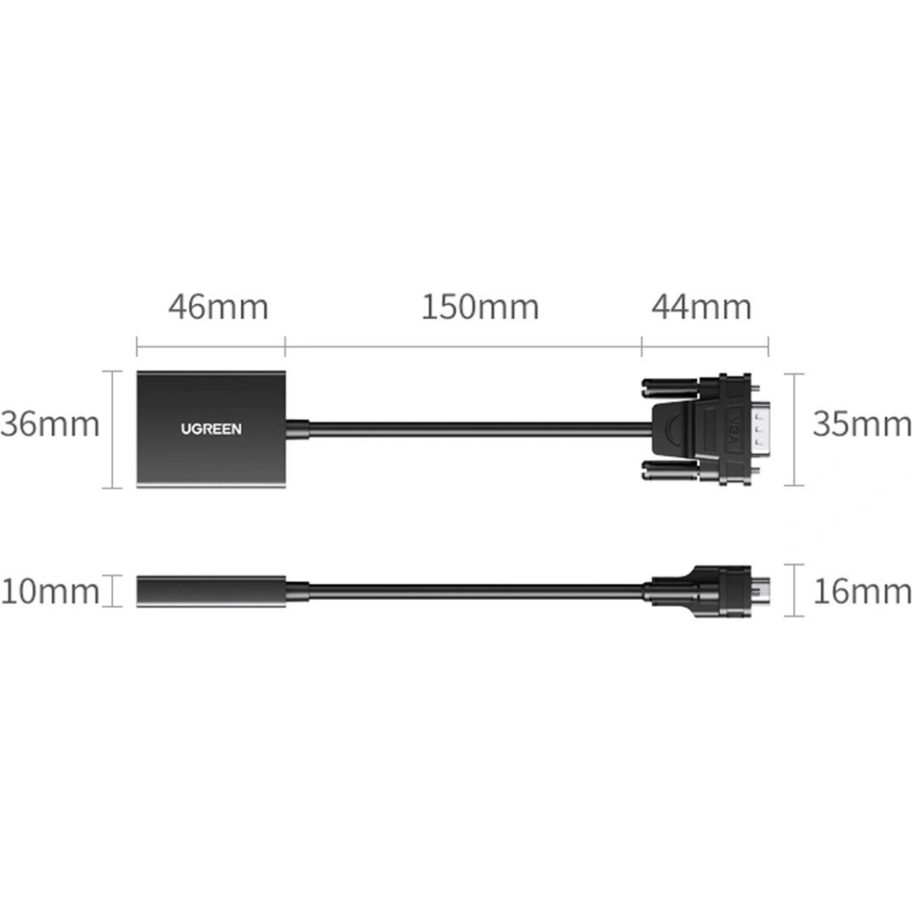 Hurtownia GSM - Cablul adaptor VGA Ugreen (bărbătesc) - HDMI (femelă) 0.15m negru (CM513) - UGR1443 - {ean13} - Hurt