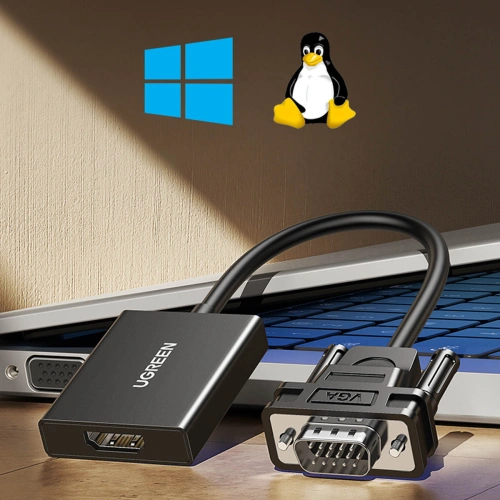 Kabel przewód adapter VGA Ugreen (męski) - HDMI (żeński) 0.15m czarny (CM513)