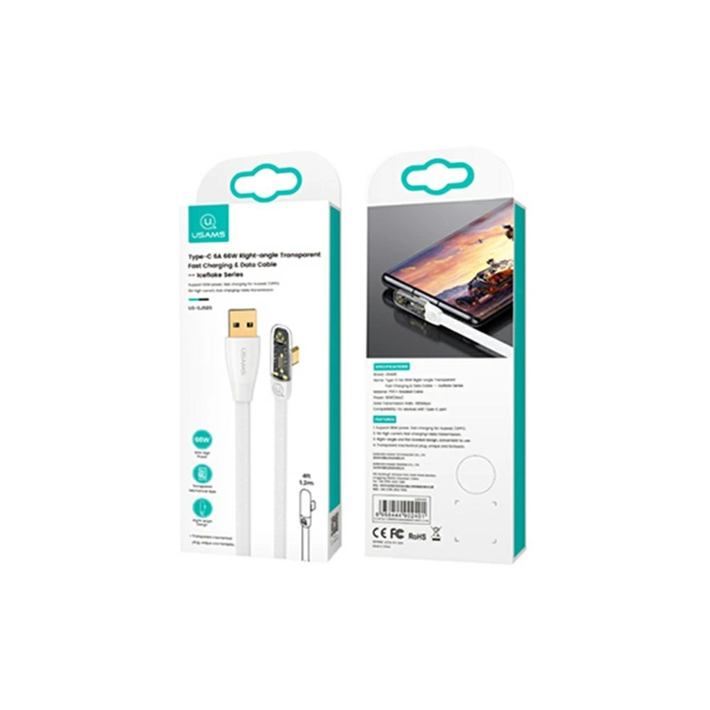 Hurtownia GSM - Cablul unghiular USAMS USB-A/USB-C PD 6A 66W Seria Iceflake 1,2m alb SJ585USB02 (US-SJ585) - USA888 - {ean13} - Hurt