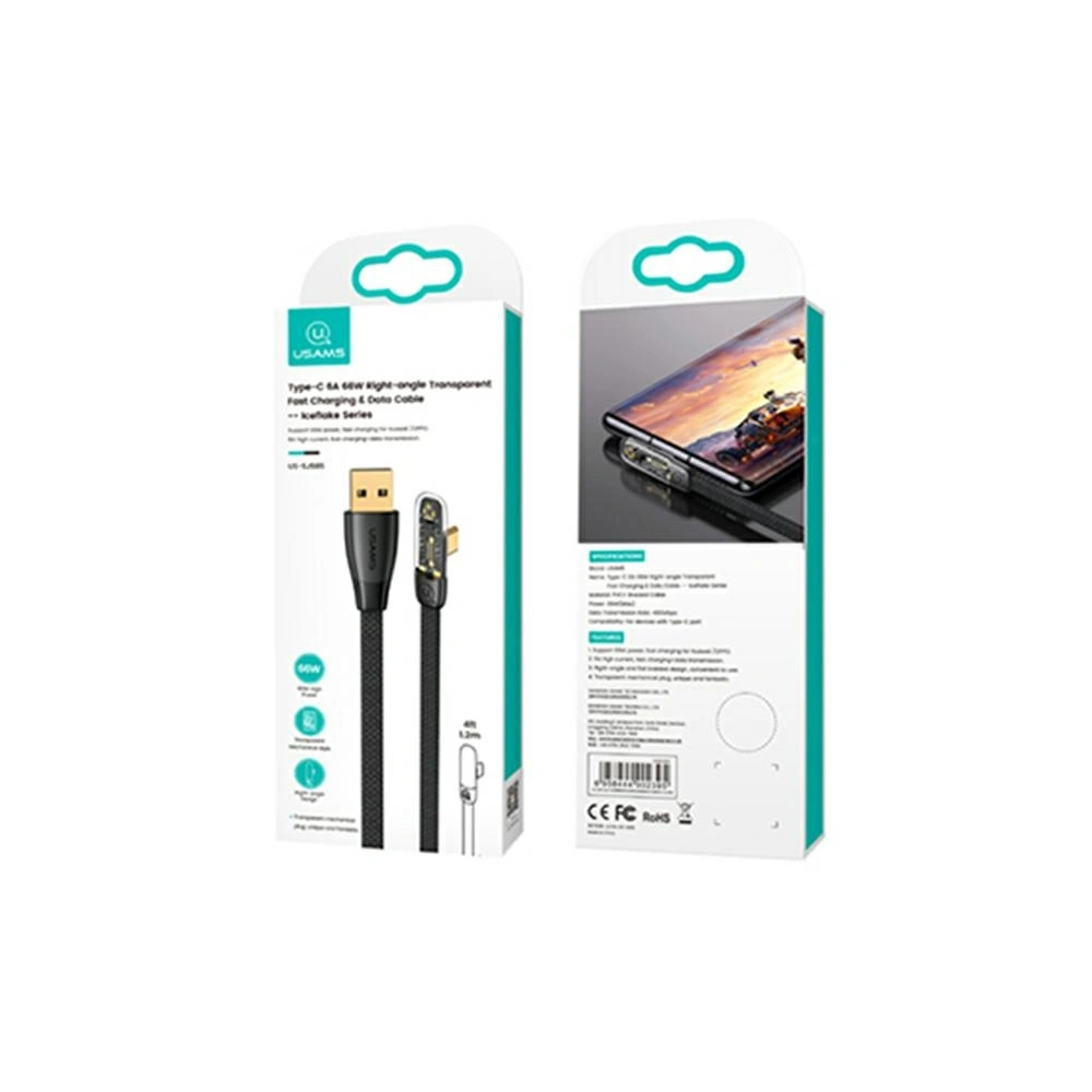 Hurtownia GSM - Kabel úhlový USAMS USB-A/USB-C PD 6A 66W Iceflake Series 1,2m černý SJ585USB01 (US-SJ585) - USA889 - {ean13} - Hurt