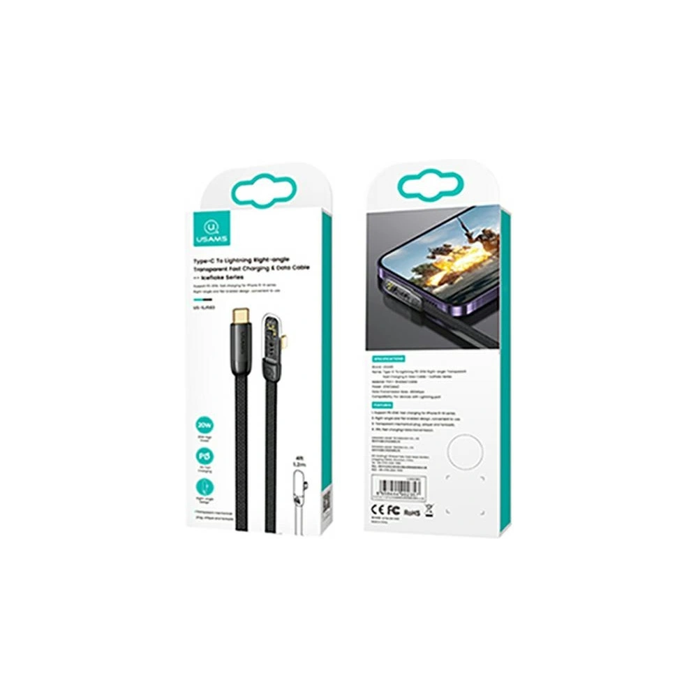 Hurtownia GSM - Cablu unghiular USAMS USB-C/Lightning PD 20W Iceflake Series 1,2m negru SJ583USB01 (US-SJ583) - USA891 - {ean13} - Hurt