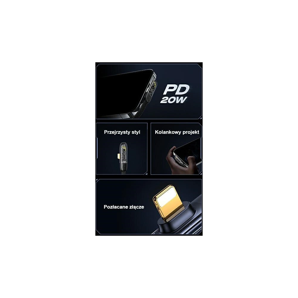Hurtownia GSM - USAMS USB-C/Lightning PD 20W Iceflake sorozatú 2m-es fehér sarokkábel SJ586USB02 (US-SJ586) - USA892 - {ean13} - Hurt