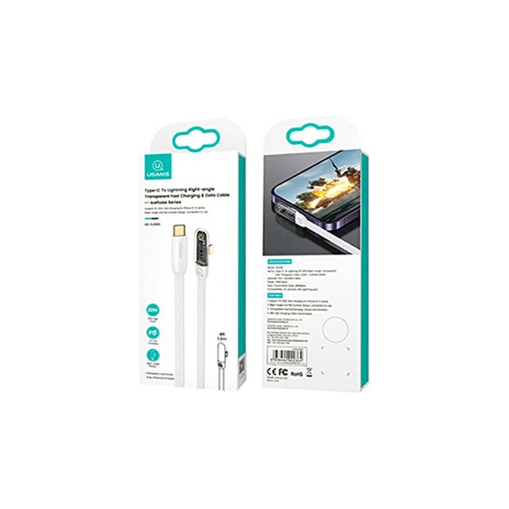 Hurtownia GSM - USAMS USB-C/Lightning PD 20W Iceflake sorozatú 2m-es fehér sarokkábel SJ586USB02 (US-SJ586) - USA892 - {ean13} - Hurt