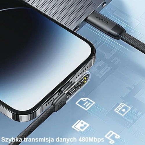 Kabel kątowy USAMS USB-C/Lightning PD 20W Iceflake Series 2m czarny SJ586USB01 (US-SJ586)
