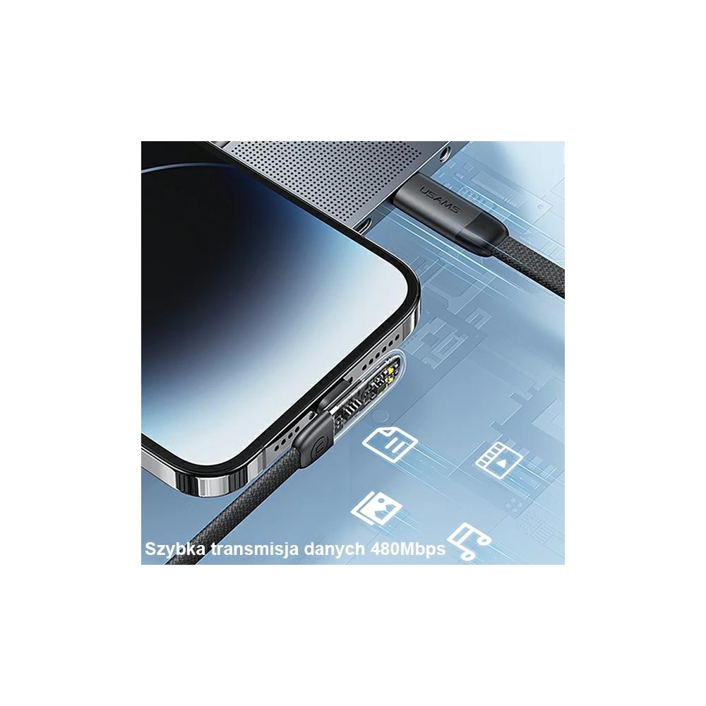Hurtownia GSM - Kabelwinkel USAMS USB-C/Lightning PD 20W Iceflake Series 2m schwarz SJ586USB01 (US-SJ586) - USA893 - {ean13} - Hurt