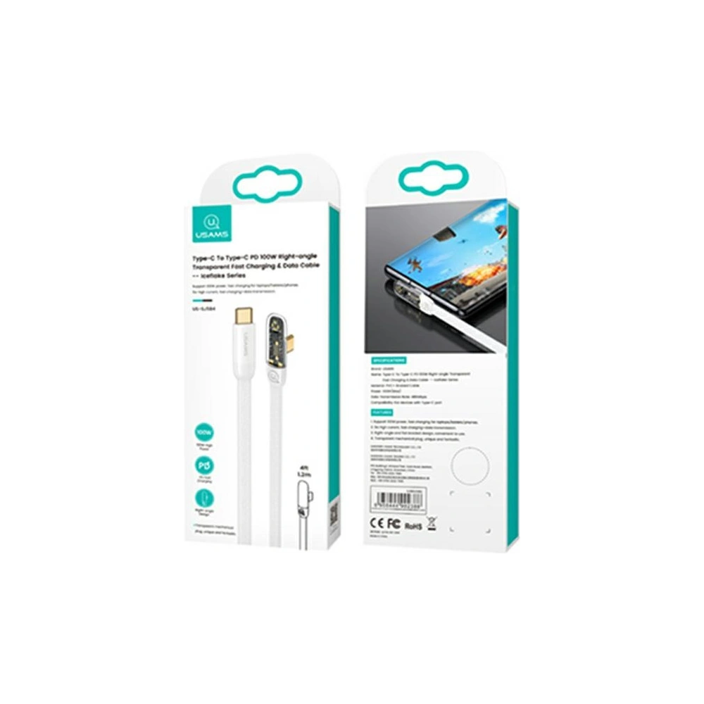 Hurtownia GSM - Úhlový kabel USAMS USB-C - USB-C PD 100W Iceflake Series 1,2m bílý/white SJ584USB02 (US-SJ584) - USA894 - {ean13} - Hurt