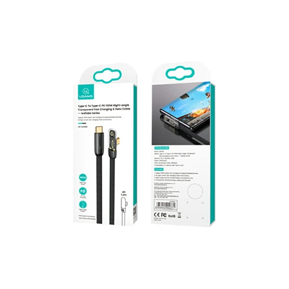 Hurtownia GSM - Úhlový kabel USAMS USB-C - USB-C PD 100W Iceflake Series 1,2m černý/black SJ584USB01 (US-SJ584) - USA895 - {ean13} - Hurt