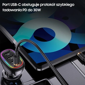 Hurtownia GSM - USAMS autós töltő 1xUSB-C 3xUSB-A C34 48W 3A+C PD fekete CC170CC01 (US-CC170) - USA900 - {ean13} - Hurt