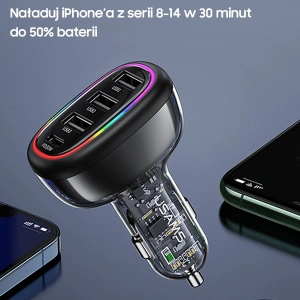 Hurtownia GSM - Ładowarka Samochowoa USAMS 1xUSB-C 3xUSB-A C34 48W 3A+C PD czarna CC170CC01 (US-CC170) - USA900 - {ean13} - Hurt