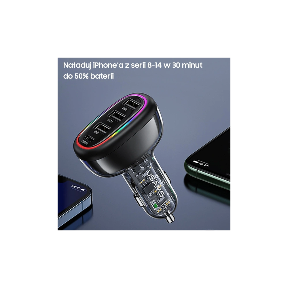 Hurtownia GSM - USAMS autós töltő 1xUSB-C 3xUSB-A C34 48W 3A+C PD fekete CC170CC01 (US-CC170) - USA900 - {ean13} - Hurt