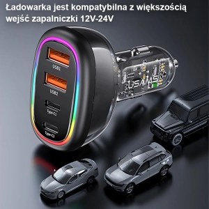 Hurtownia GSM - USAMS autós töltő 1xUSB-C 3xUSB-A C34 48W 3A+C PD fekete CC170CC01 (US-CC170) - USA900 - {ean13} - Hurt