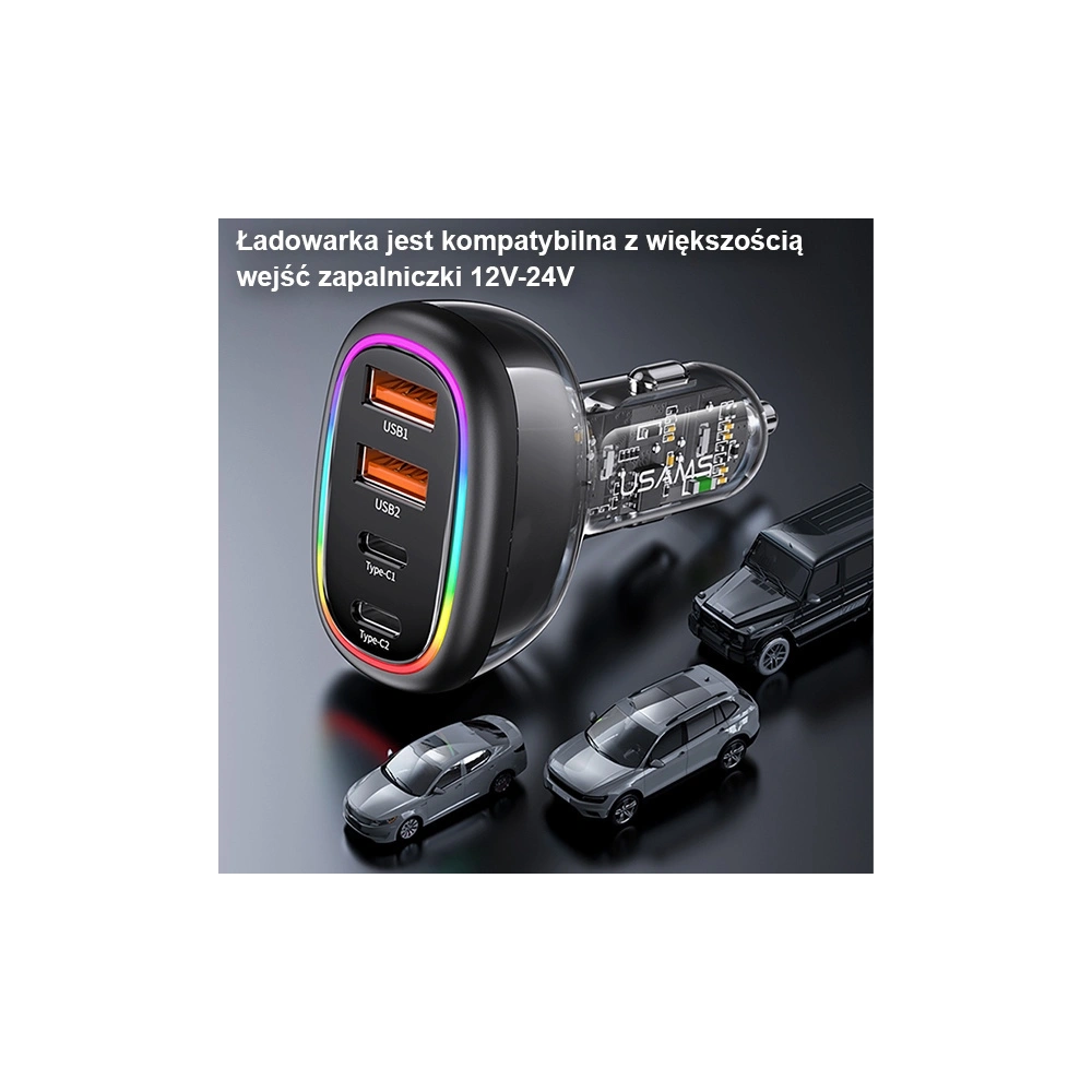 Hurtownia GSM - USAMS autós töltő 1xUSB-C 3xUSB-A C34 48W 3A+C PD fekete CC170CC01 (US-CC170) - USA900 - {ean13} - Hurt