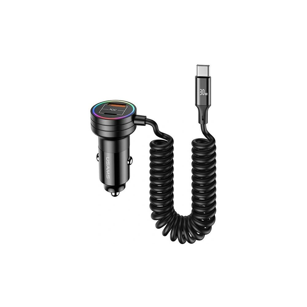 Hurtownia GSM - Auto-Ladegerät mit Spiralkabel USAMS 2xUSB-C 1xUSB-A C33 60W schwarz CC167CC01 (US-CC167) - USA901 - {ean13} - Hurt