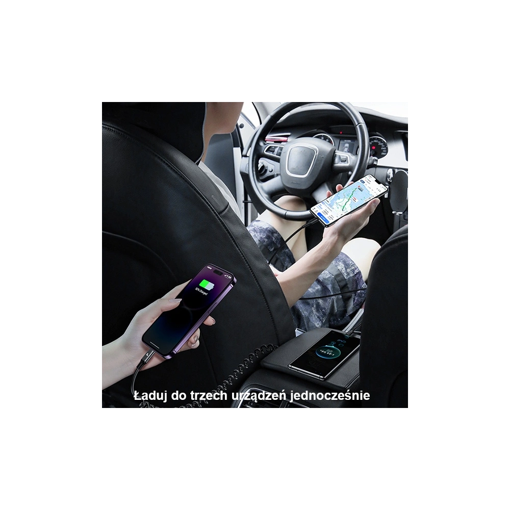 Hurtownia GSM - Auto-Ladegerät mit Spiralkabel USAMS 2xUSB-C 1xUSB-A C33 60W schwarz CC167CC01 (US-CC167) - USA901 - {ean13} - Hurt