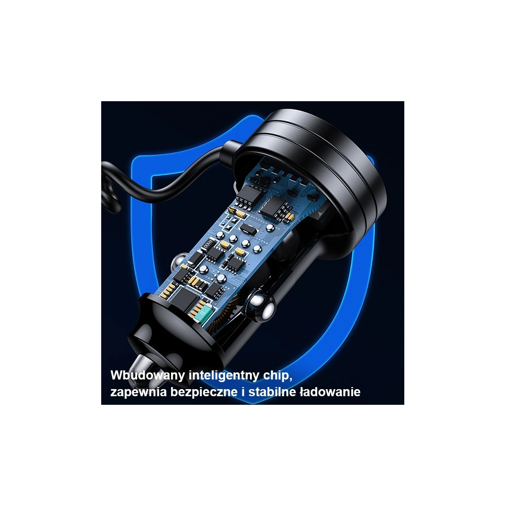 Hurtownia GSM - Auto-Ladegerät mit Spiralkabel USAMS 2xUSB-C 1xUSB-A C33 60W schwarz CC167CC01 (US-CC167) - USA901 - {ean13} - Hurt