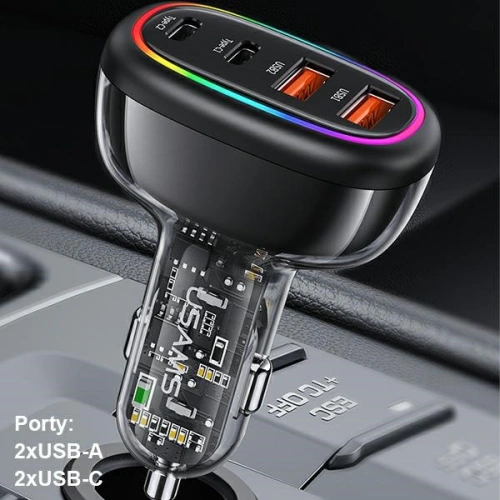 Ładowarka Samochodowa USAMS 2xUSB-C 2xUSB-A C34 120W czarna CC169CC02 (US-CC169)