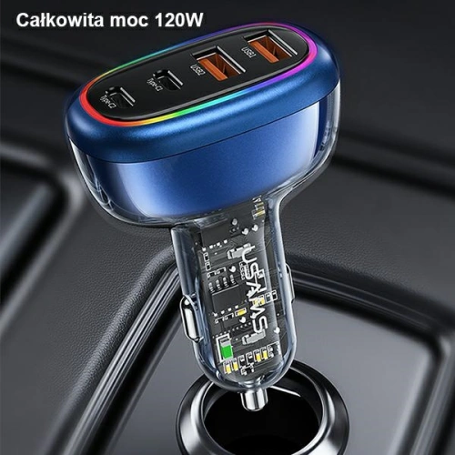 Ładowarka Samochodowa USAMS 2xUSB-C 2xUSB-A C34 120W czarna CC169CC02 (US-CC169)