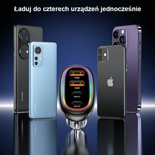 Ładowarka Samochodowa USAMS 2xUSB-C 2xUSB-A C34 120W czarna CC169CC02 (US-CC169)