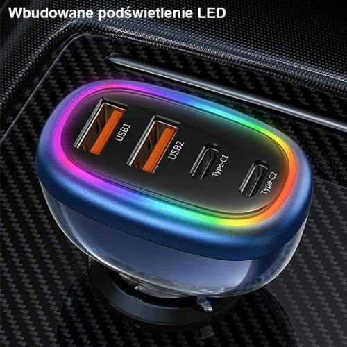 Ładowarka Samochodowa USAMS 2xUSB-C 2xUSB-A C34 120W czarna CC169CC02 (US-CC169)