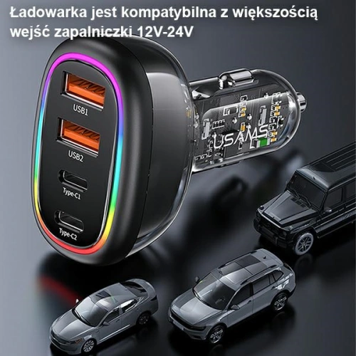 Ładowarka Samochodowa USAMS 2xUSB-C 2xUSB-A C34 120W czarna CC169CC02 (US-CC169)