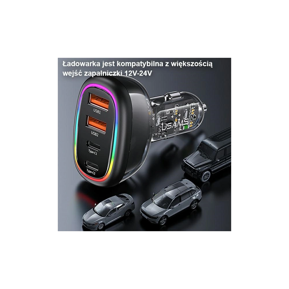 Hurtownia GSM - Autonabíječka USAMS 2xUSB-C 2xUSB-A C34 120W černá CC169CC02 (US-CC169) - USA902 - {ean13} - Hurt