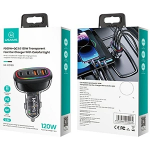 Ładowarka Samochodowa USAMS 2xUSB-C 2xUSB-A C34 120W czarna CC169CC02 (US-CC169)