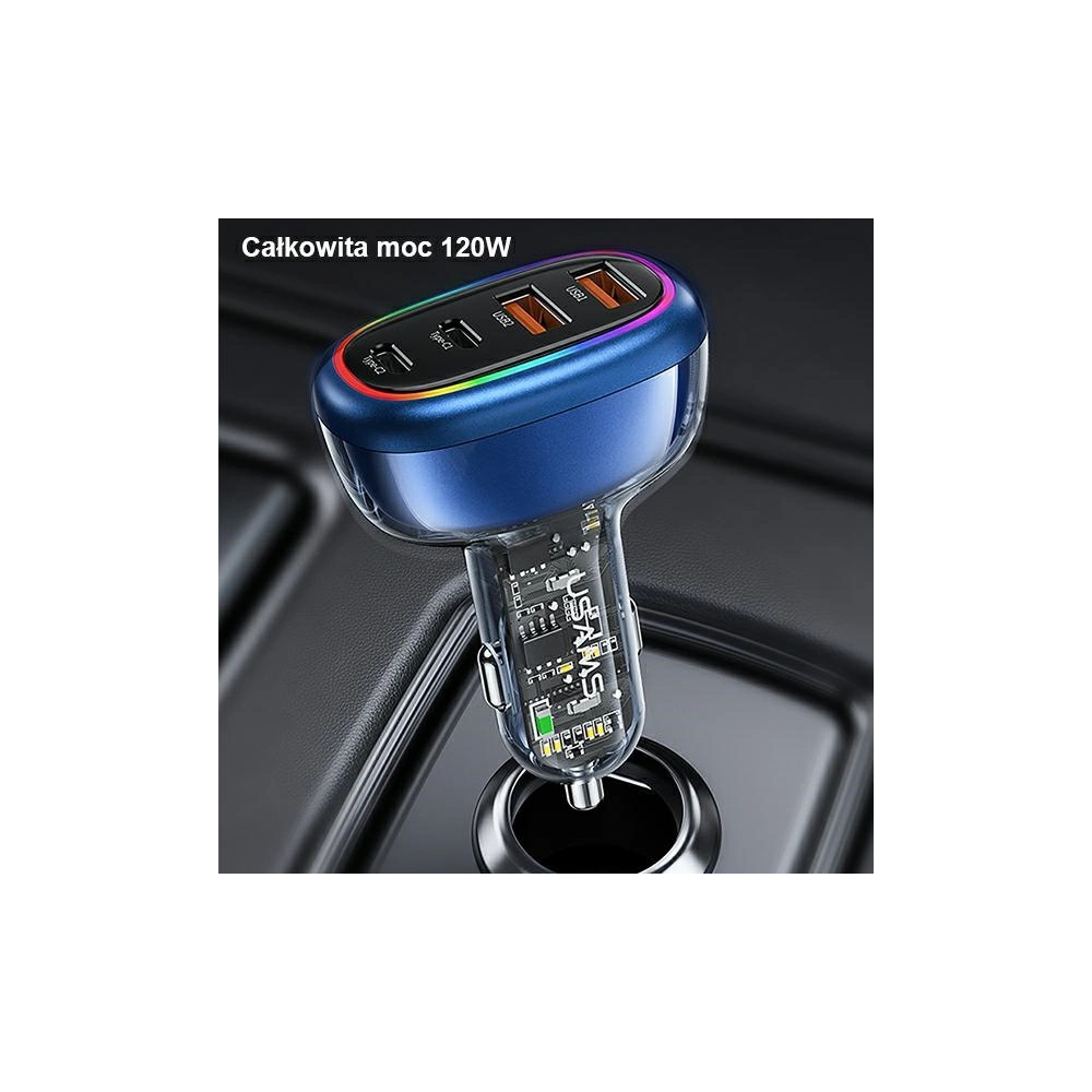 Hurtownia GSM - Automobilová nabíječka USAMS 2xUSB-C 2xUSB-A C34 120W modrá CC169CC01 (US-CC169) - USA903 - {ean13} - Hurt