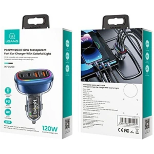 Hurtownia GSM - USAMS 2xUSB-C 2xUSB-A C34 120W autós töltő kék CC169CC01 (US-CC169) - USA903 - {ean13} - Hurt