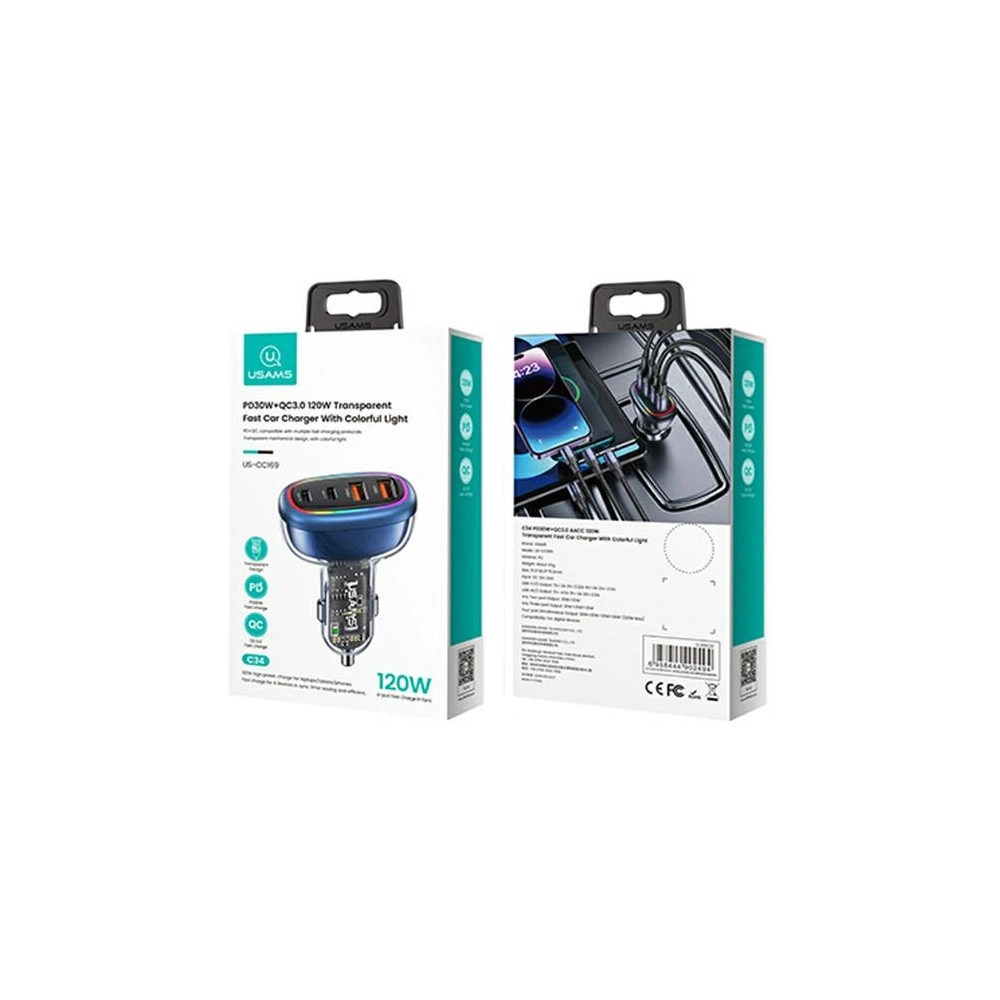 Hurtownia GSM - Încărcător auto USAMS 2xUSB-C 2xUSB-A C34 120W albastru CC169CC01 (US-CC169) - USA903 - {ean13} - Hurt