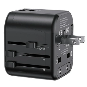 Ładowarka Sieciowa USAMS 2xUSB T55 12W adapter uniwersalny 4w1 US/AU/EU/UK czarny CC173TC01 (US-CC173) 