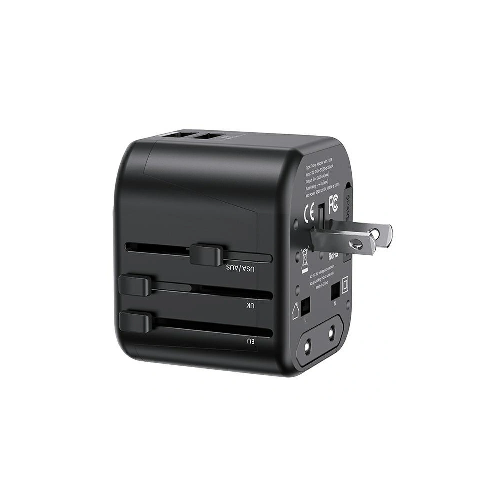 Hurtownia GSM - USAMS Netzteil 2xUSB T55 12W universeller Adapter 4w1 US/AU/EU/UK schwarz CC173TC01 (US-CC173) - USA904 - {ean13} - Hurt