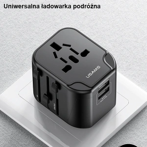 Ładowarka Sieciowa USAMS 2xUSB T55 12W adapter uniwersalny 4w1 US/AU/EU/UK czarny CC173TC01 (US-CC173) 