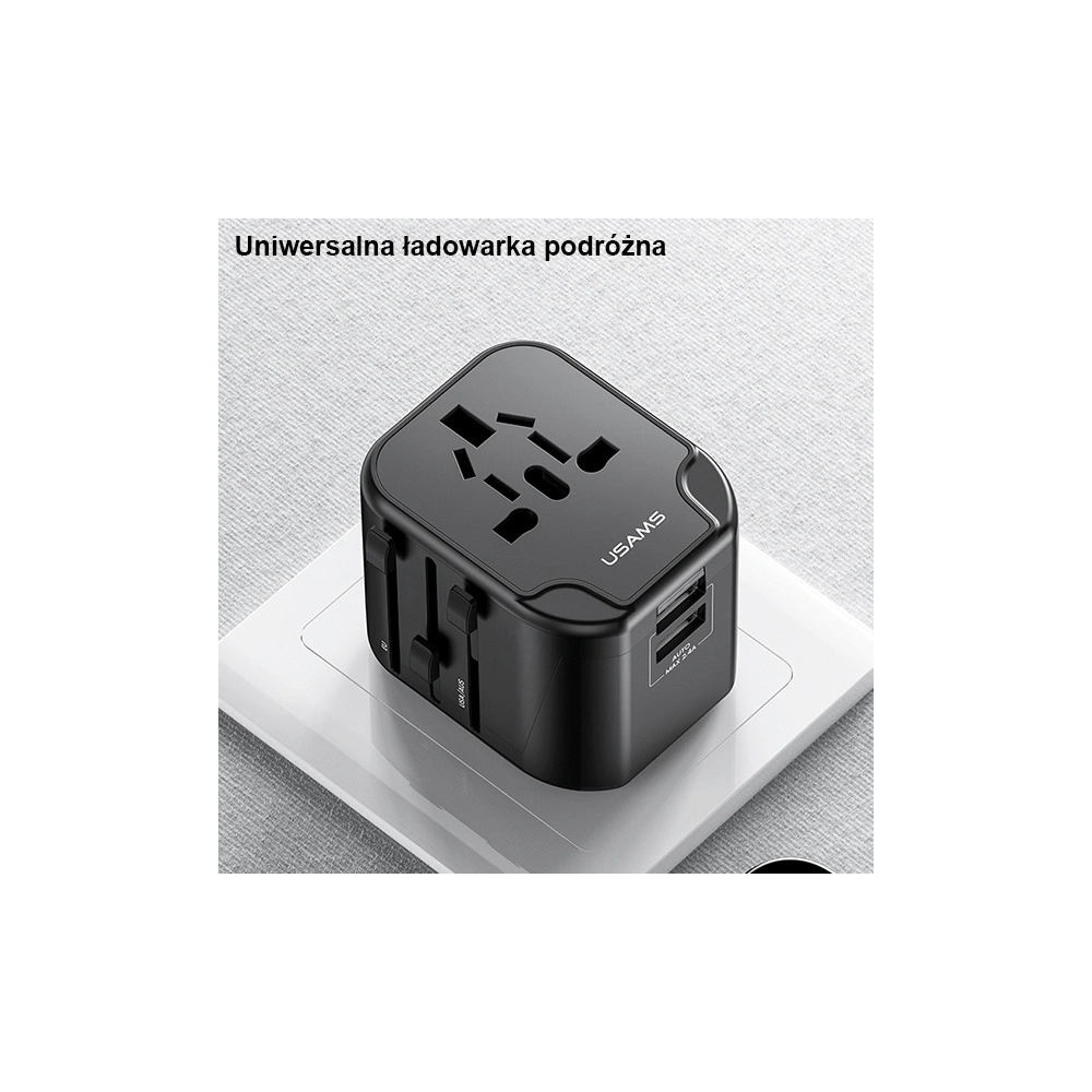 Hurtownia GSM - USAMS Netzteil 2xUSB T55 12W universeller Adapter 4w1 US/AU/EU/UK schwarz CC173TC01 (US-CC173) - USA904 - {ean13} - Hurt