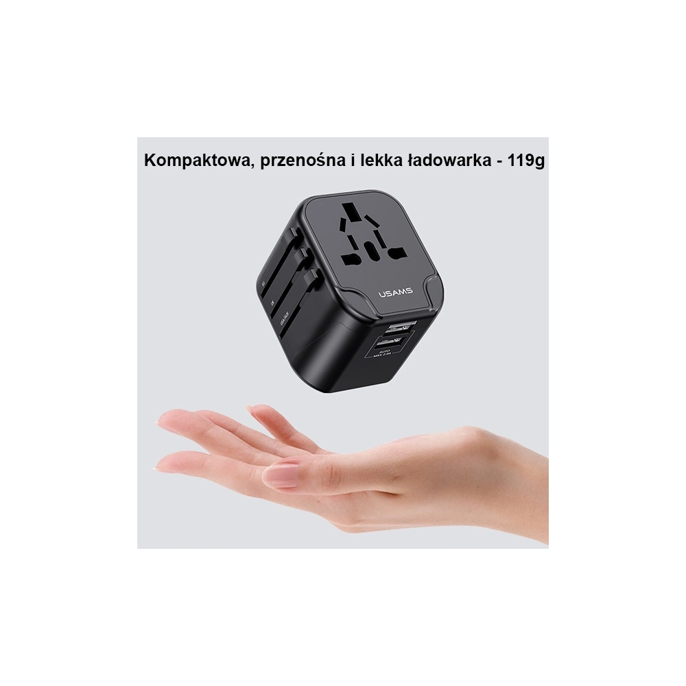 Hurtownia GSM - USAMS Netzteil 2xUSB T55 12W universeller Adapter 4w1 US/AU/EU/UK schwarz CC173TC01 (US-CC173) - USA904 - {ean13} - Hurt
