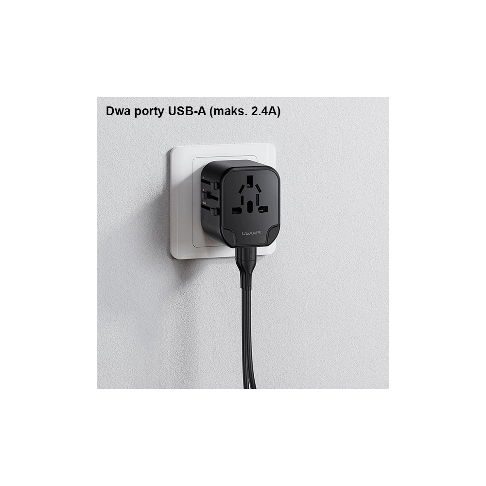 Hurtownia GSM - USAMS Netzteil 2xUSB T55 12W universeller Adapter 4w1 US/AU/EU/UK schwarz CC173TC01 (US-CC173) - USA904 - {ean13} - Hurt