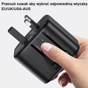Ładowarka Sieciowa USAMS 2xUSB T55 12W adapter uniwersalny 4w1 US/AU/EU/UK czarny CC173TC01 (US-CC173) 