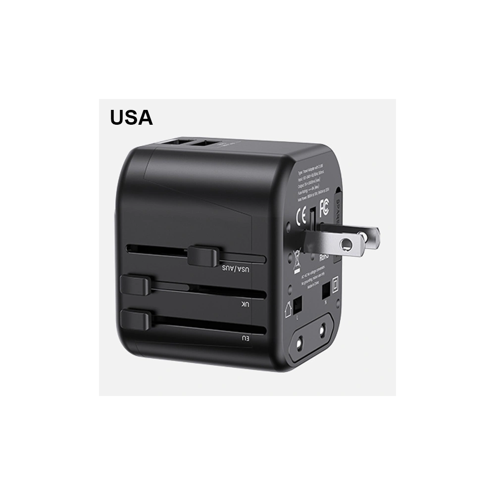 Hurtownia GSM - USAMS Netzteil 2xUSB T55 12W universeller Adapter 4w1 US/AU/EU/UK schwarz CC173TC01 (US-CC173) - USA904 - {ean13} - Hurt