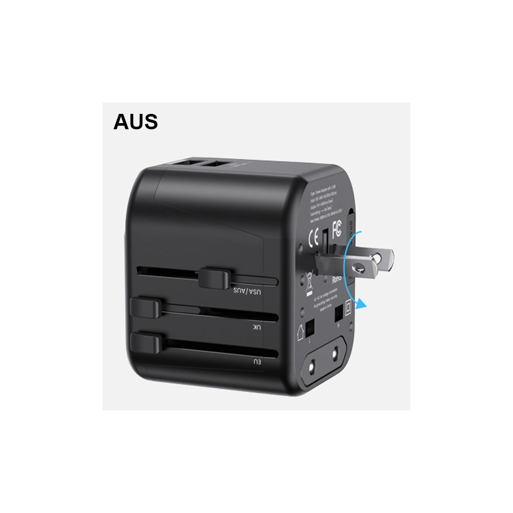 Hurtownia GSM - USAMS Netzteil 2xUSB T55 12W universeller Adapter 4w1 US/AU/EU/UK schwarz CC173TC01 (US-CC173) - USA904 - {ean13} - Hurt