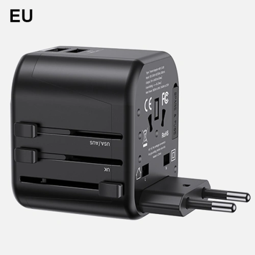 Ładowarka Sieciowa USAMS 2xUSB T55 12W adapter uniwersalny 4w1 US/AU/EU/UK czarny CC173TC01 (US-CC173) 