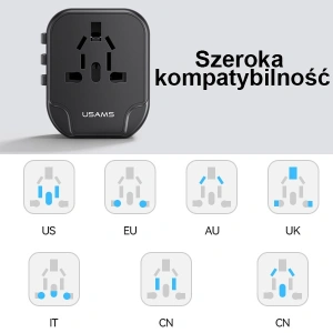 Ładowarka Sieciowa USAMS 2xUSB T55 12W adapter uniwersalny 4w1 US/AU/EU/UK czarny CC173TC01 (US-CC173) 